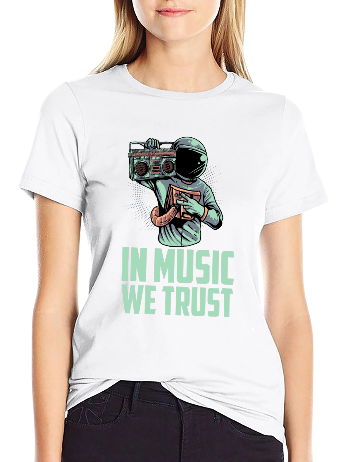 In Music We Trust T-Shirt Astronaut with Boombox
