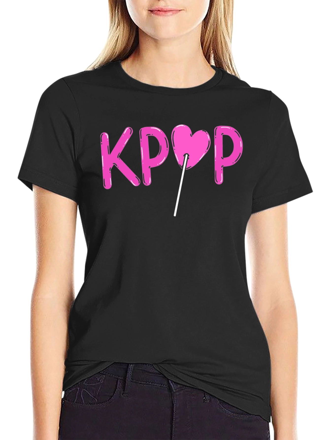 KPOP Heart Lollipop Black Graphic T-Shirt