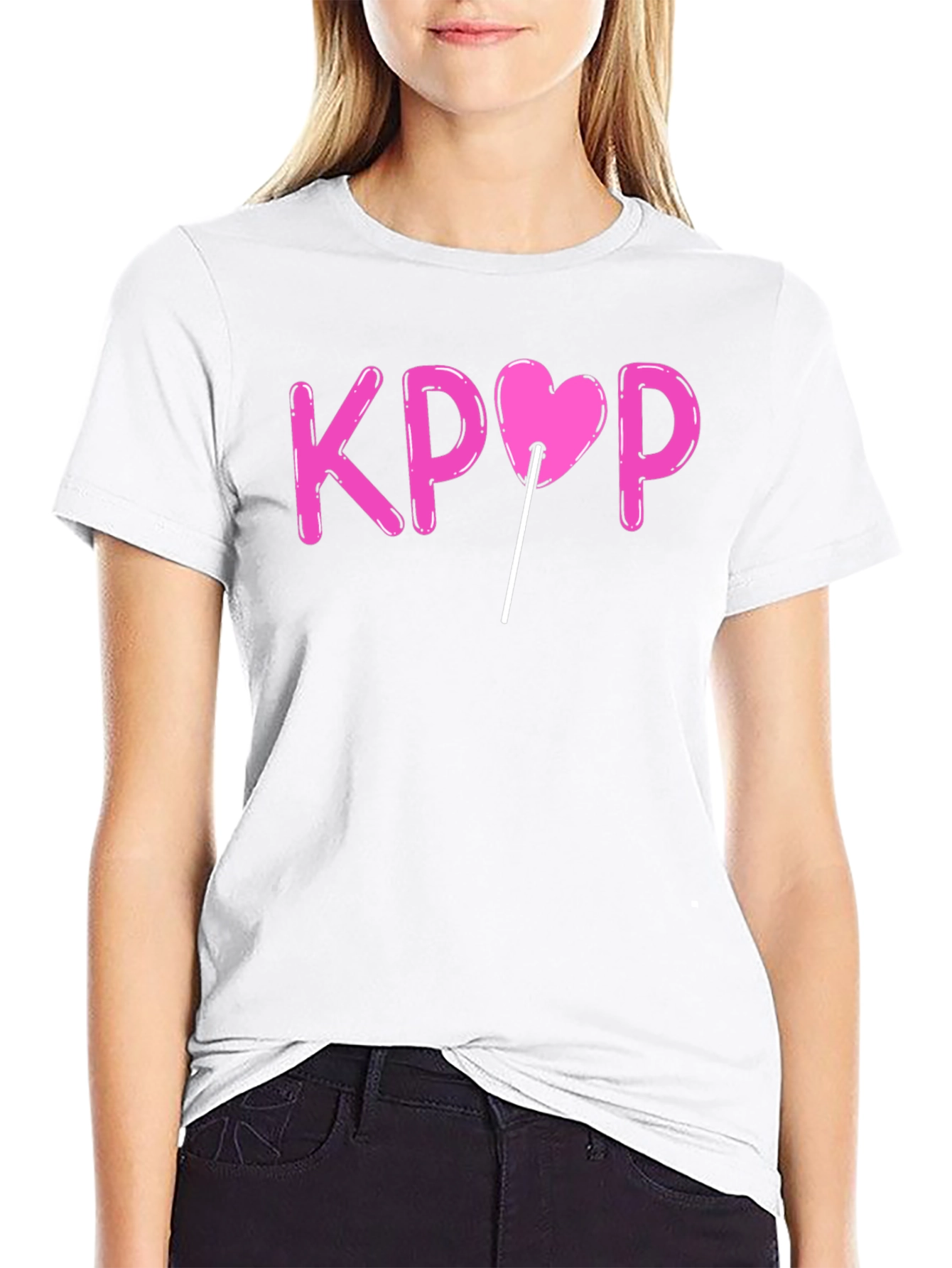 KPOP Heart Lollipop Black Graphic T-Shirt
