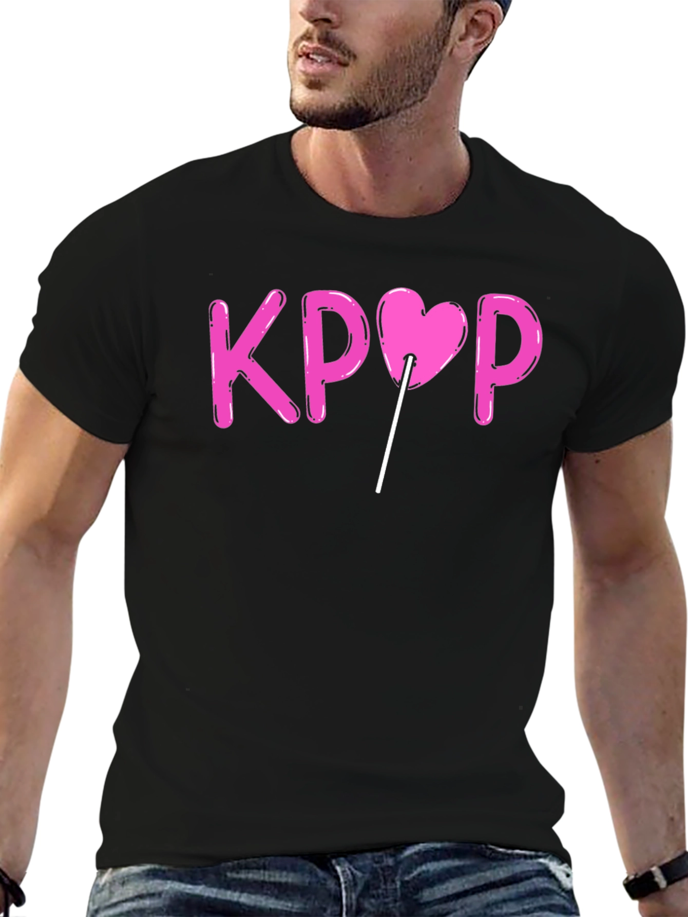 KPOP Heart Lollipop Black Graphic T-Shirt
