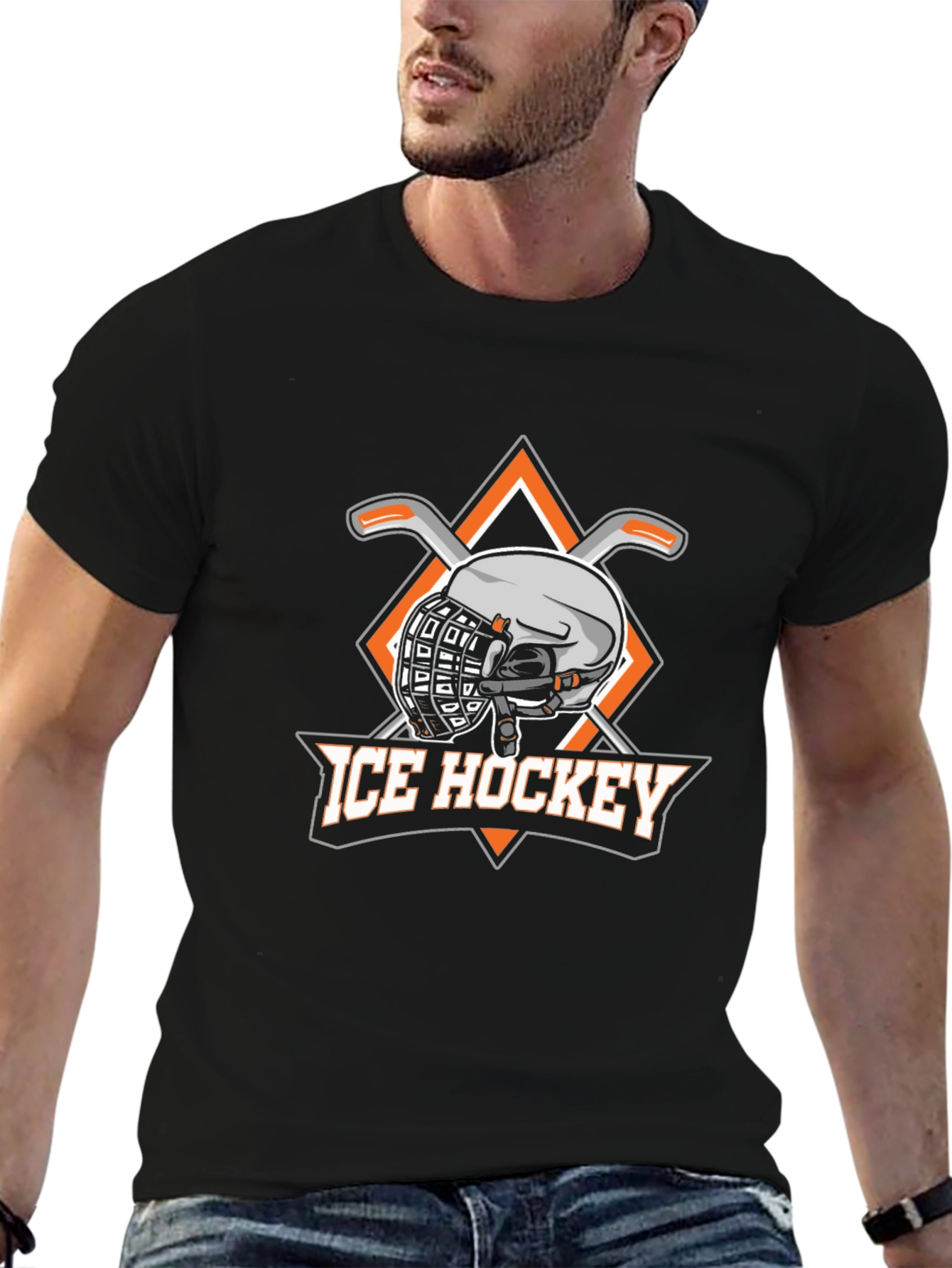 Ice Hockey Graphic T-Shirt - Black