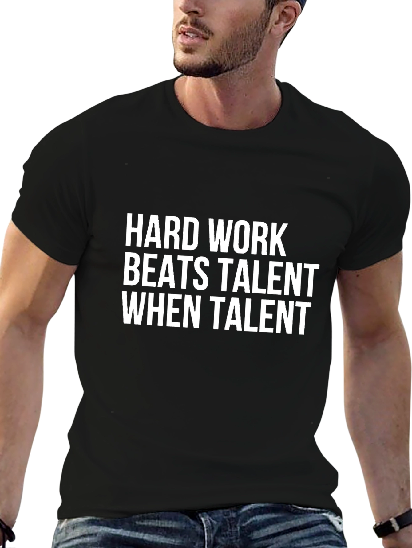 Motivational Black T-Shirt: Hard Work Beats Talent