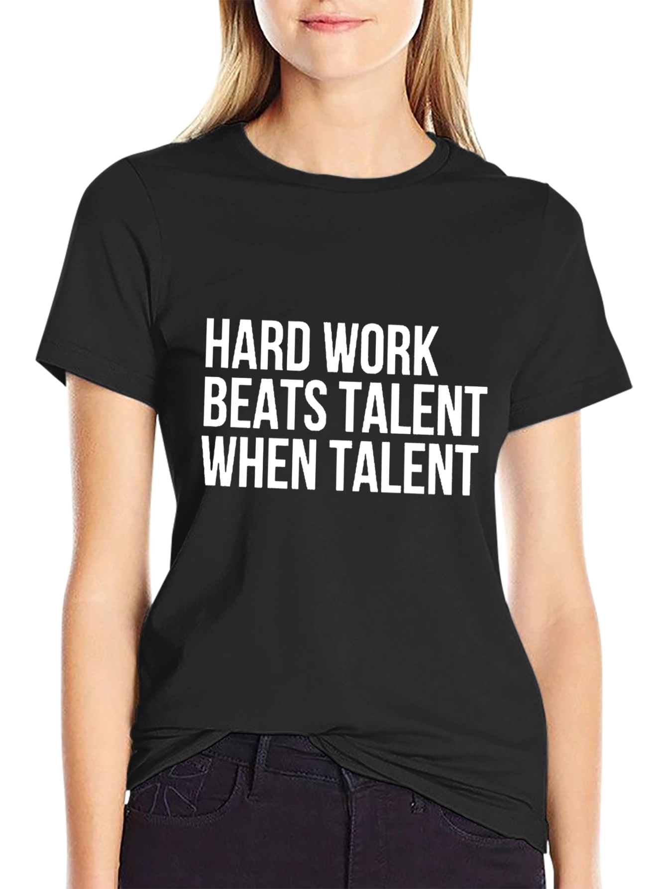 Motivational Black T-Shirt: Hard Work Beats Talent