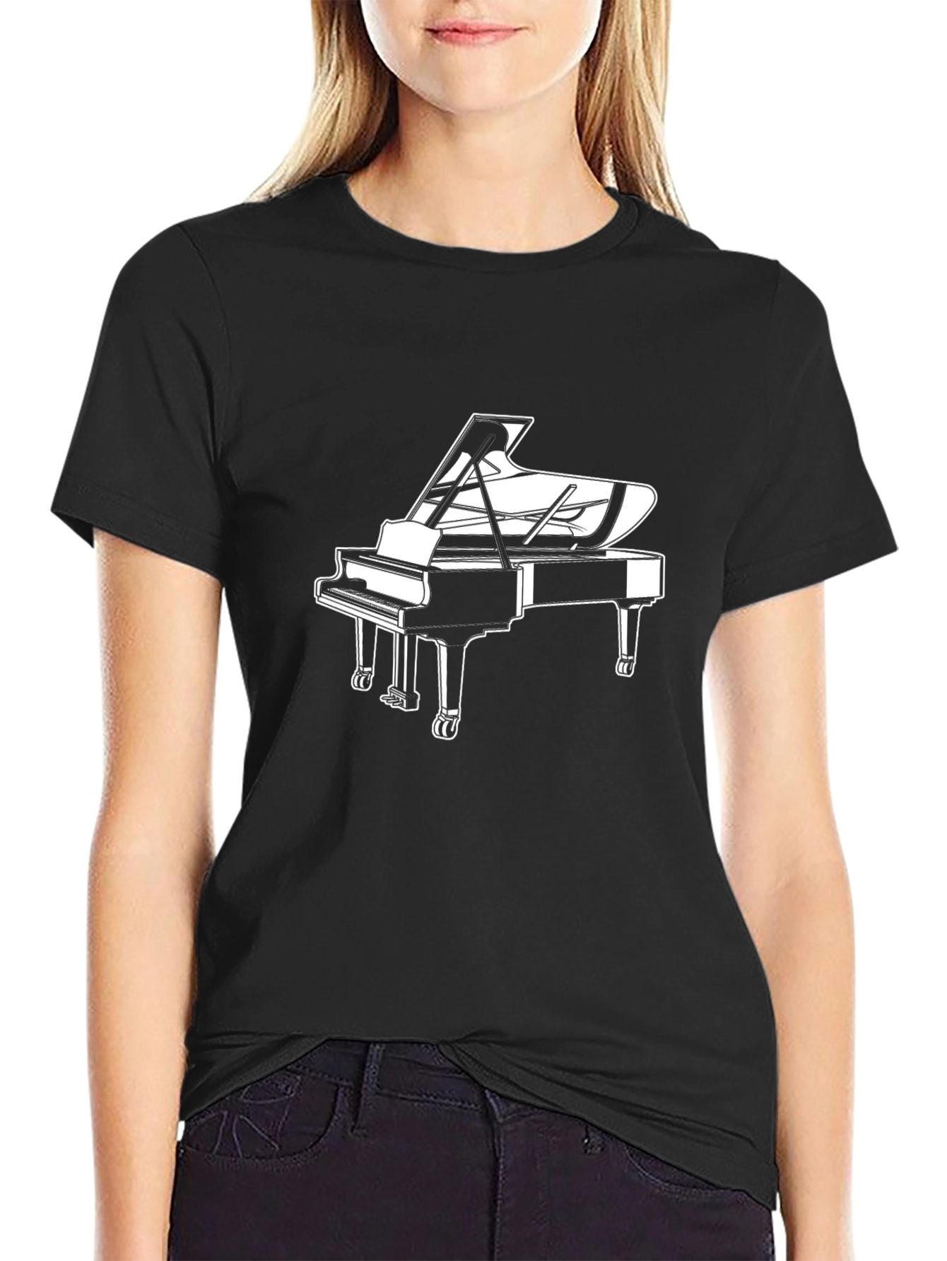 Grand Piano Graphic Tee - Black Music Lover T-Shirt
