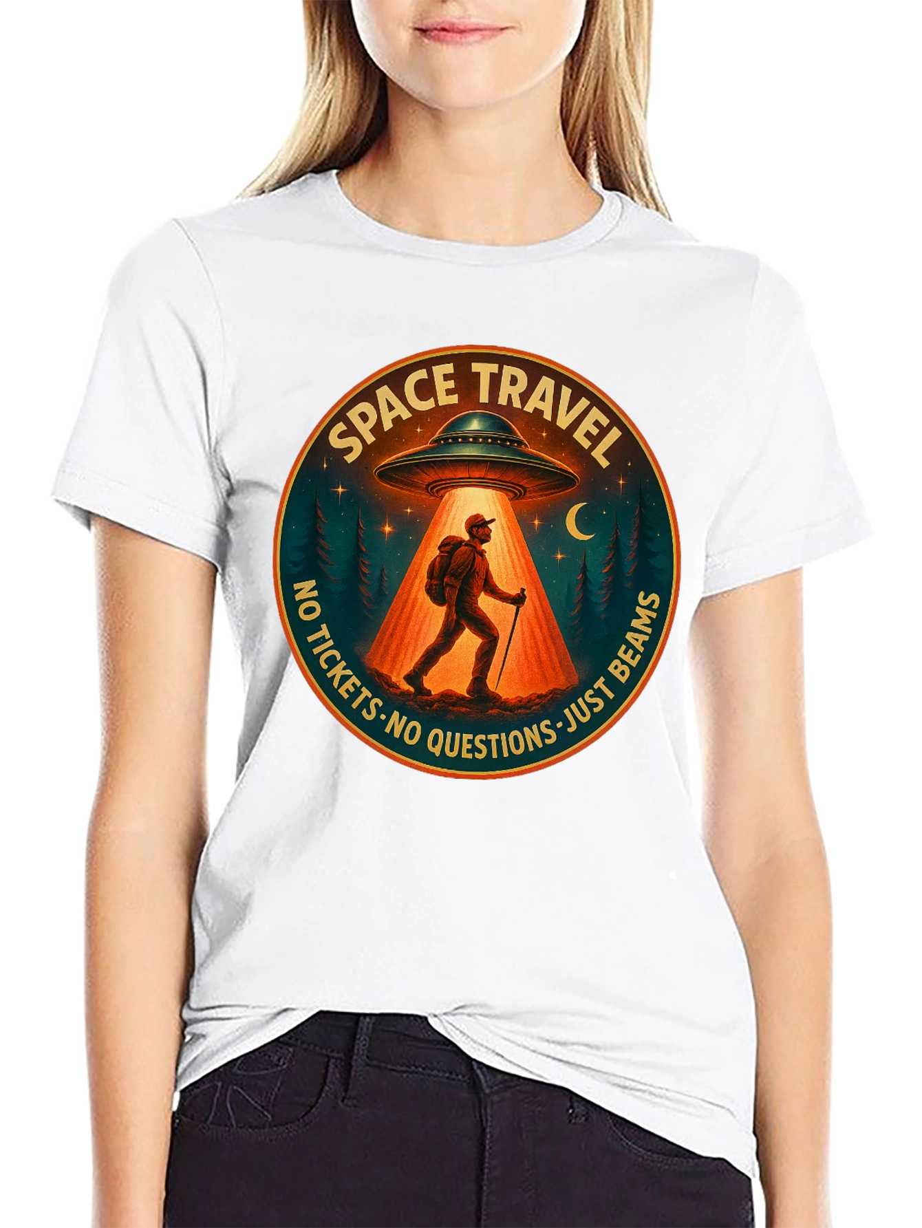 Space Travel UFO Abduction Graphic Tee