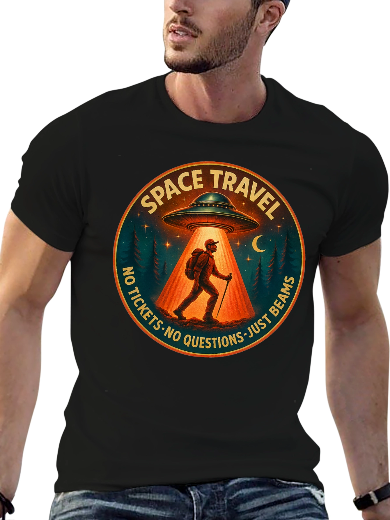 Space Travel UFO Abduction Graphic Tee