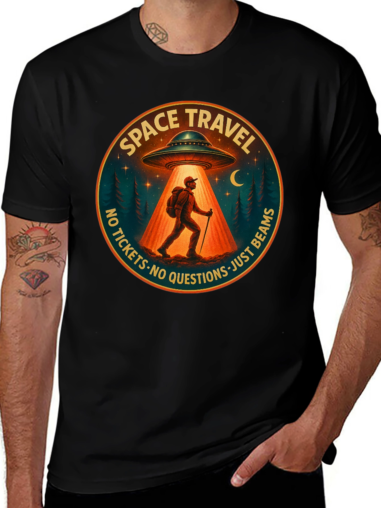 Space Travel UFO Abduction Graphic Tee