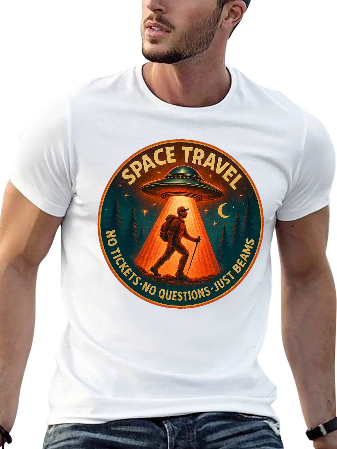 Space Travel UFO Abduction Graphic Tee