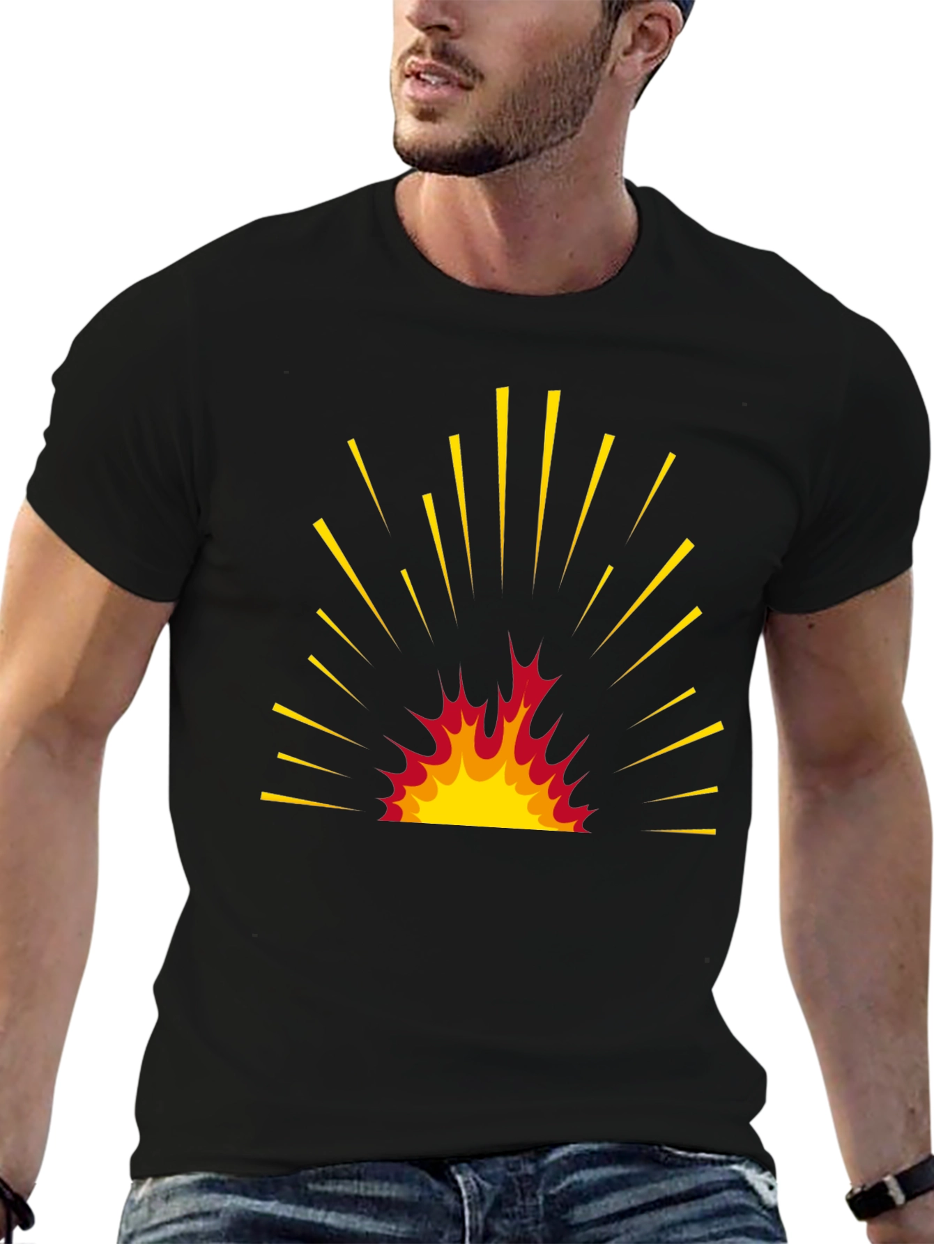 Fiery Burst Graphic Tee - Bold Black T-Shirt