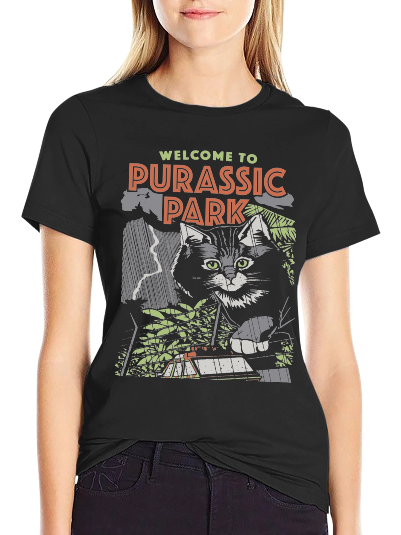 Purassic Park T-Shirt Funny Cat Tee