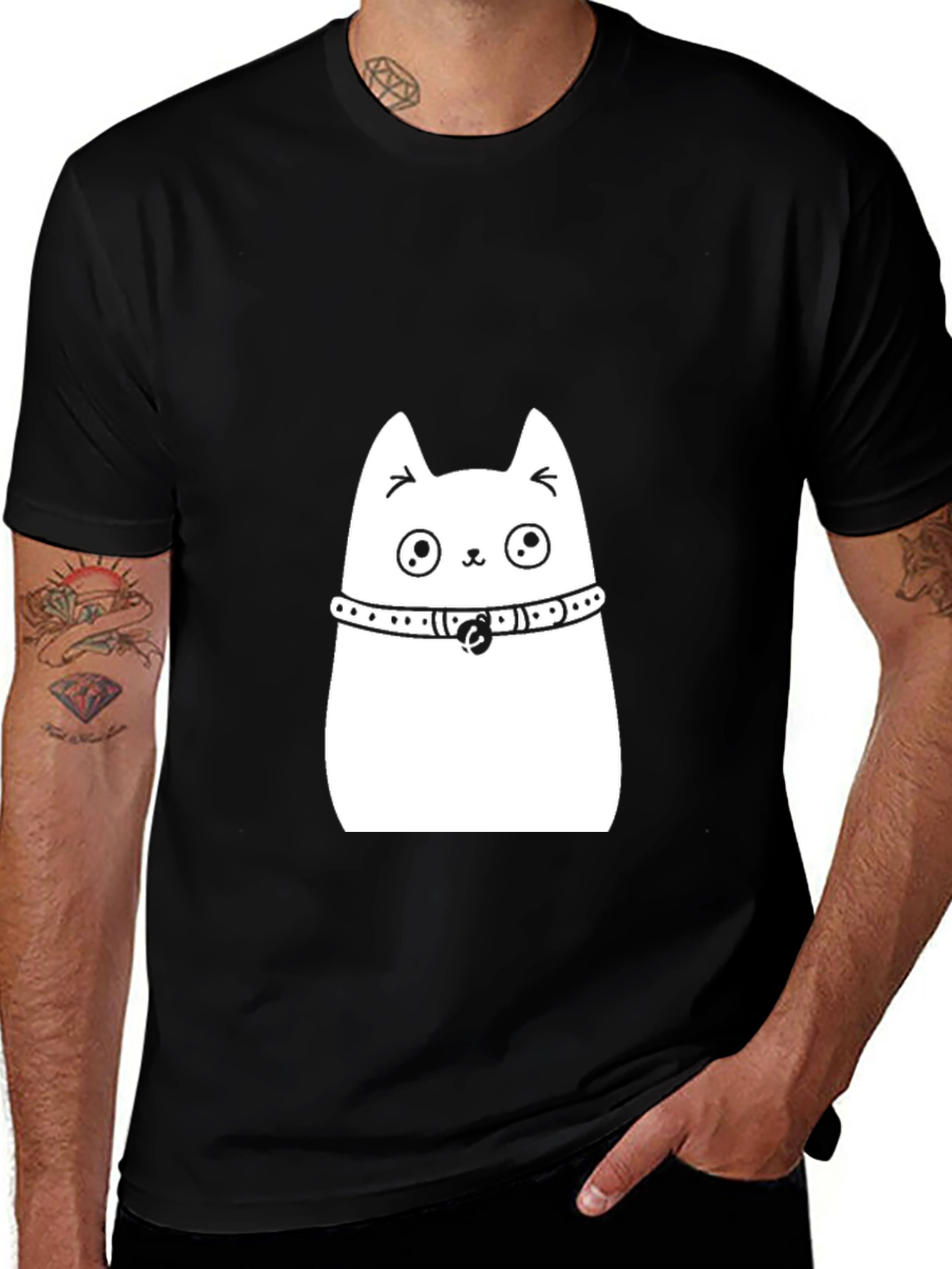 Cute Cat Graphic Tee - Black