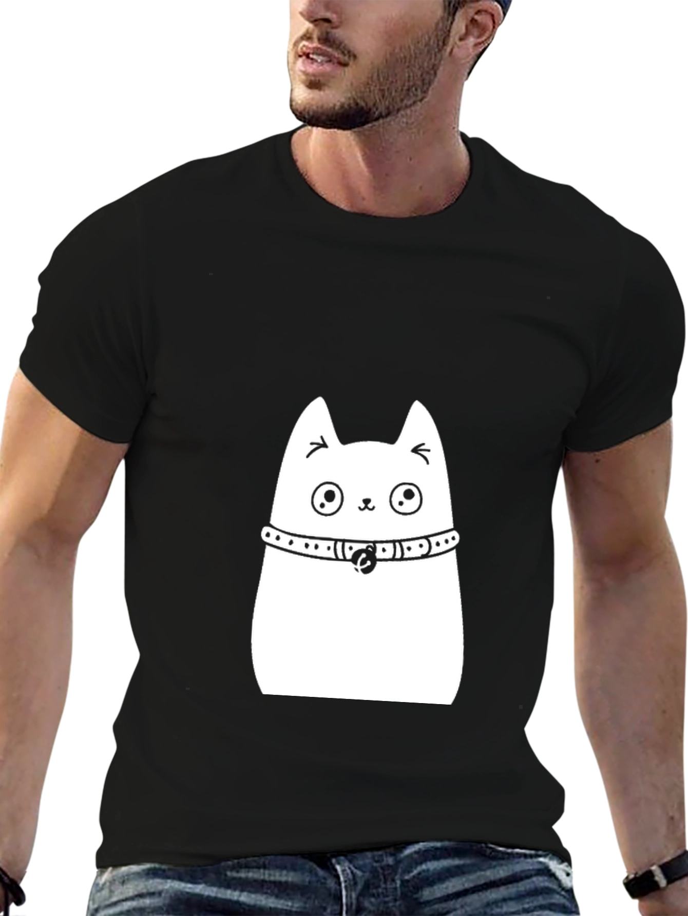 Cute Cat Graphic Tee - Black