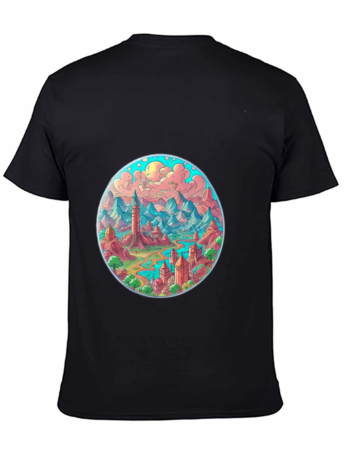 Fantasy Landscape Graphic Tee - Black Crew Neck