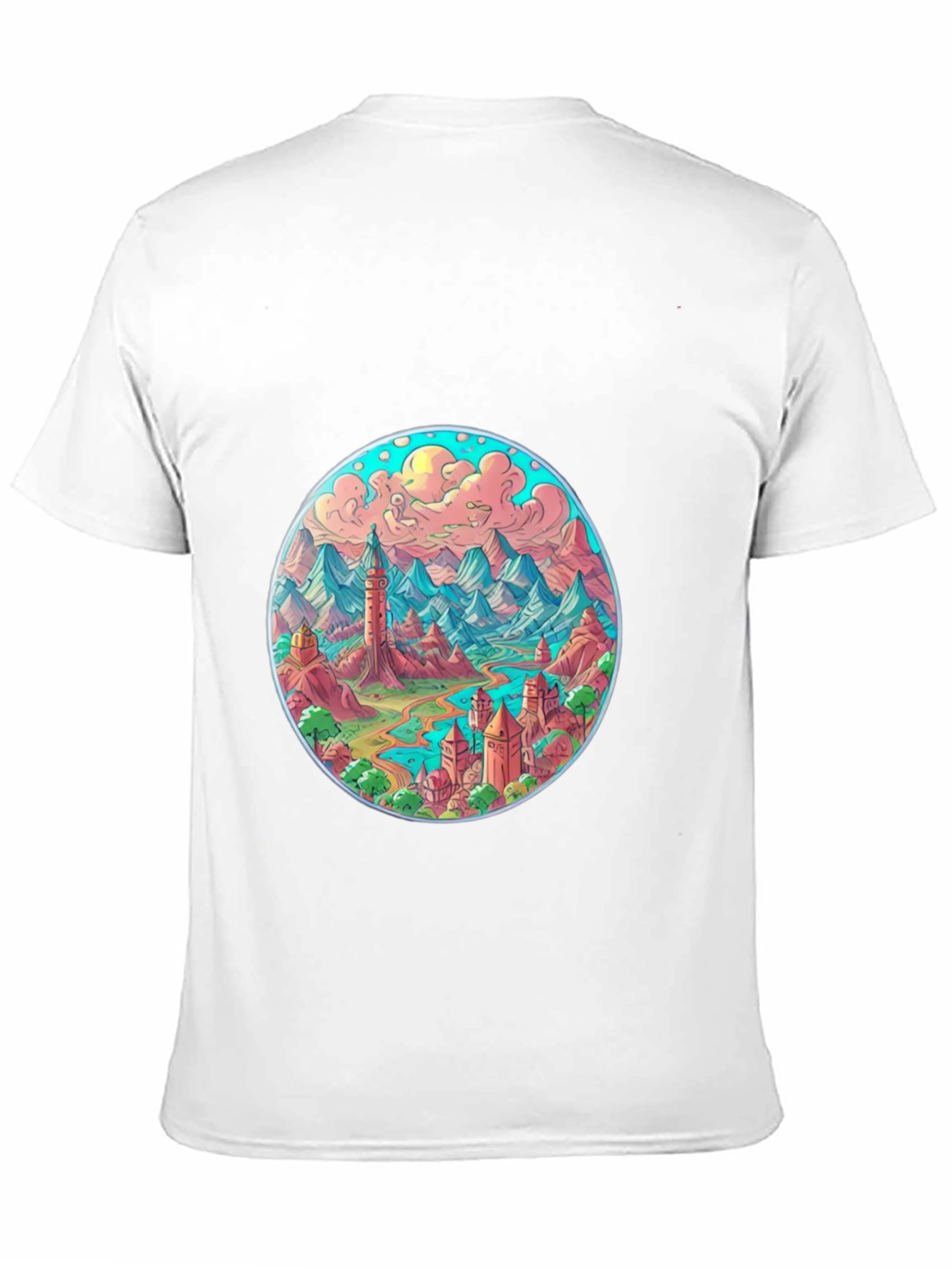 Fantasy Landscape Graphic Tee - Black Crew Neck