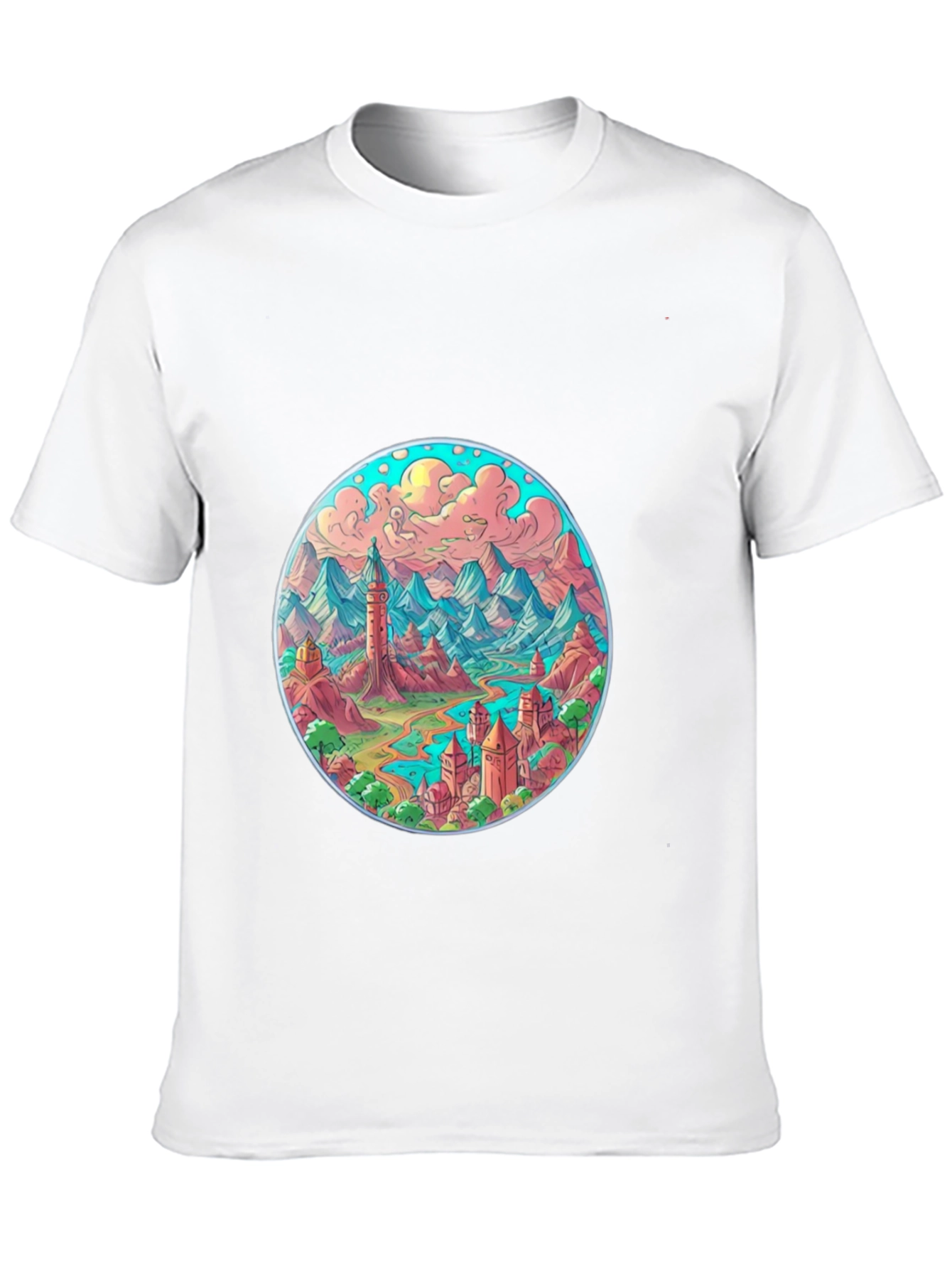 Fantasy Landscape Graphic Tee - Black Crew Neck