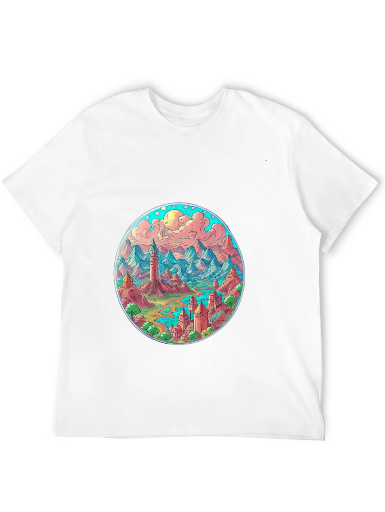 Fantasy Landscape Graphic Tee - Black Crew Neck