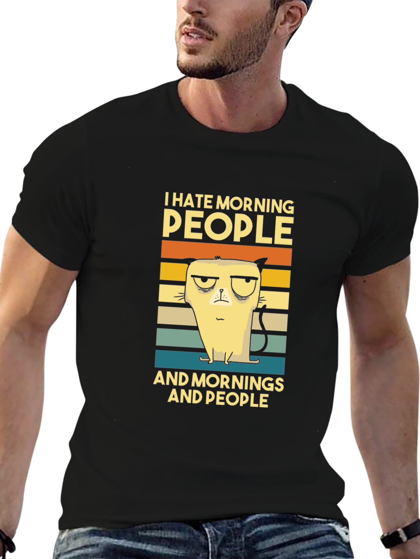 I Hate Morning People Cat Graphic T-Shirt