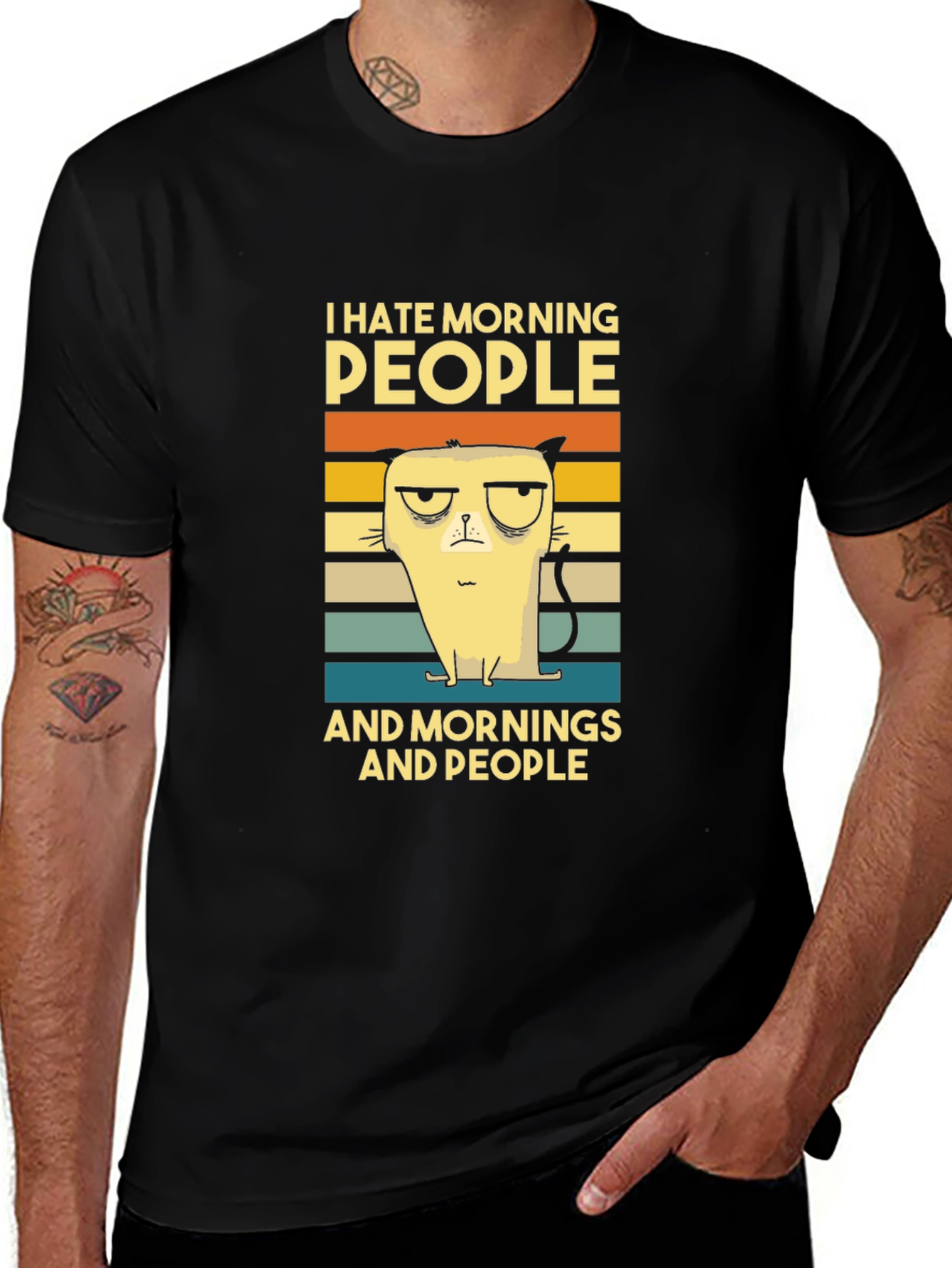 I Hate Morning People Cat Graphic T-Shirt