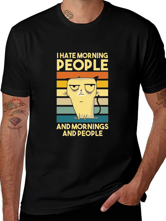 I Hate Morning People Cat Graphic T-Shirt