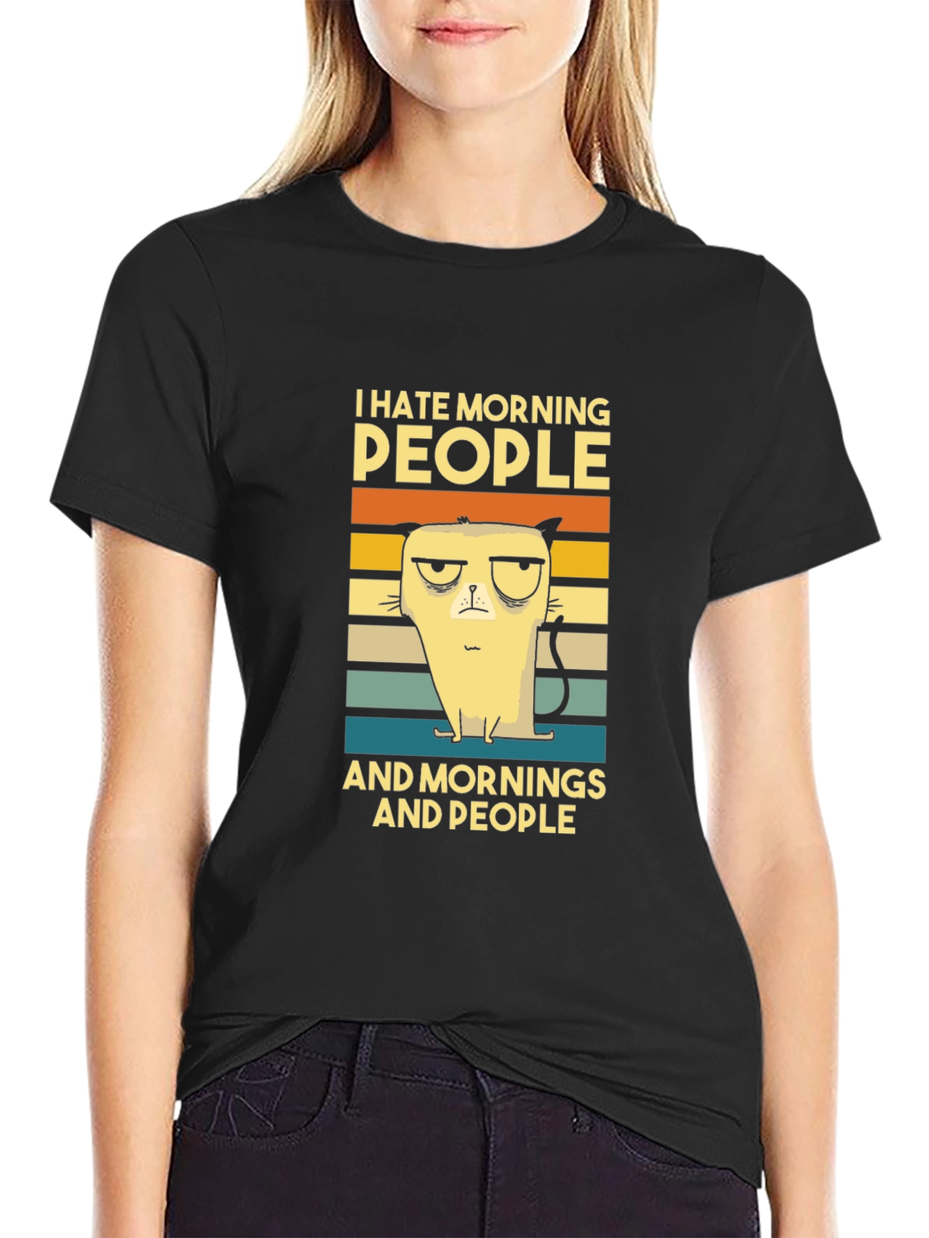 I Hate Morning People Cat Graphic T-Shirt