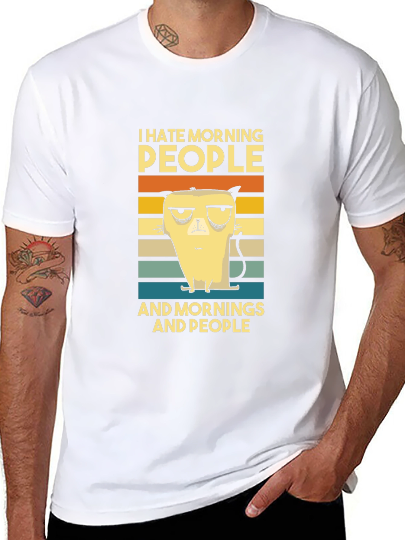 I Hate Morning People Cat Graphic T-Shirt