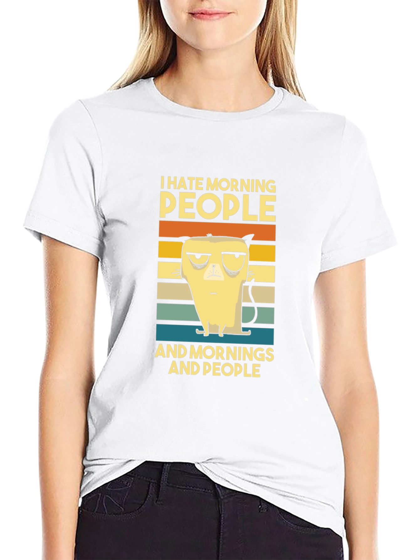 I Hate Morning People Cat Graphic T-Shirt