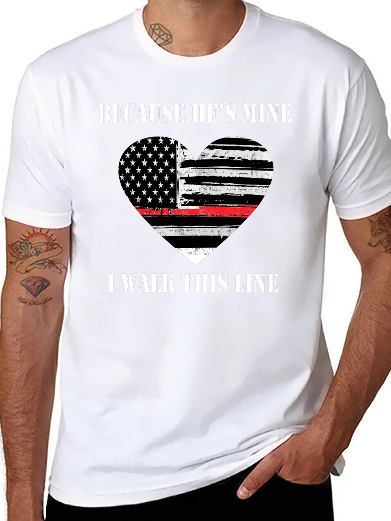 Because Hes Mine T-Shirt - Thin Red Line Heart