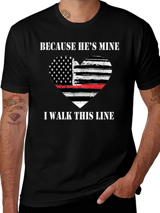 Because Hes Mine T-Shirt - Thin Red Line Heart