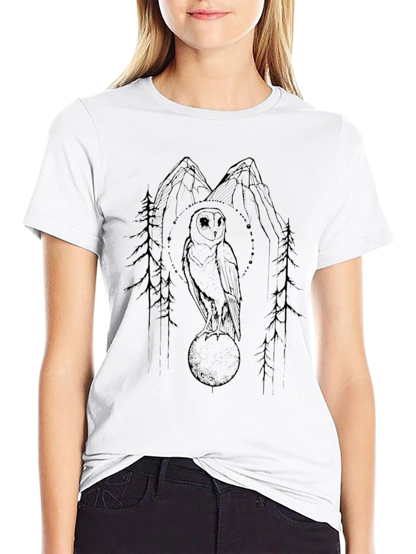 Mystic Owl Graphic Tee - Black Cotton T-Shirt
