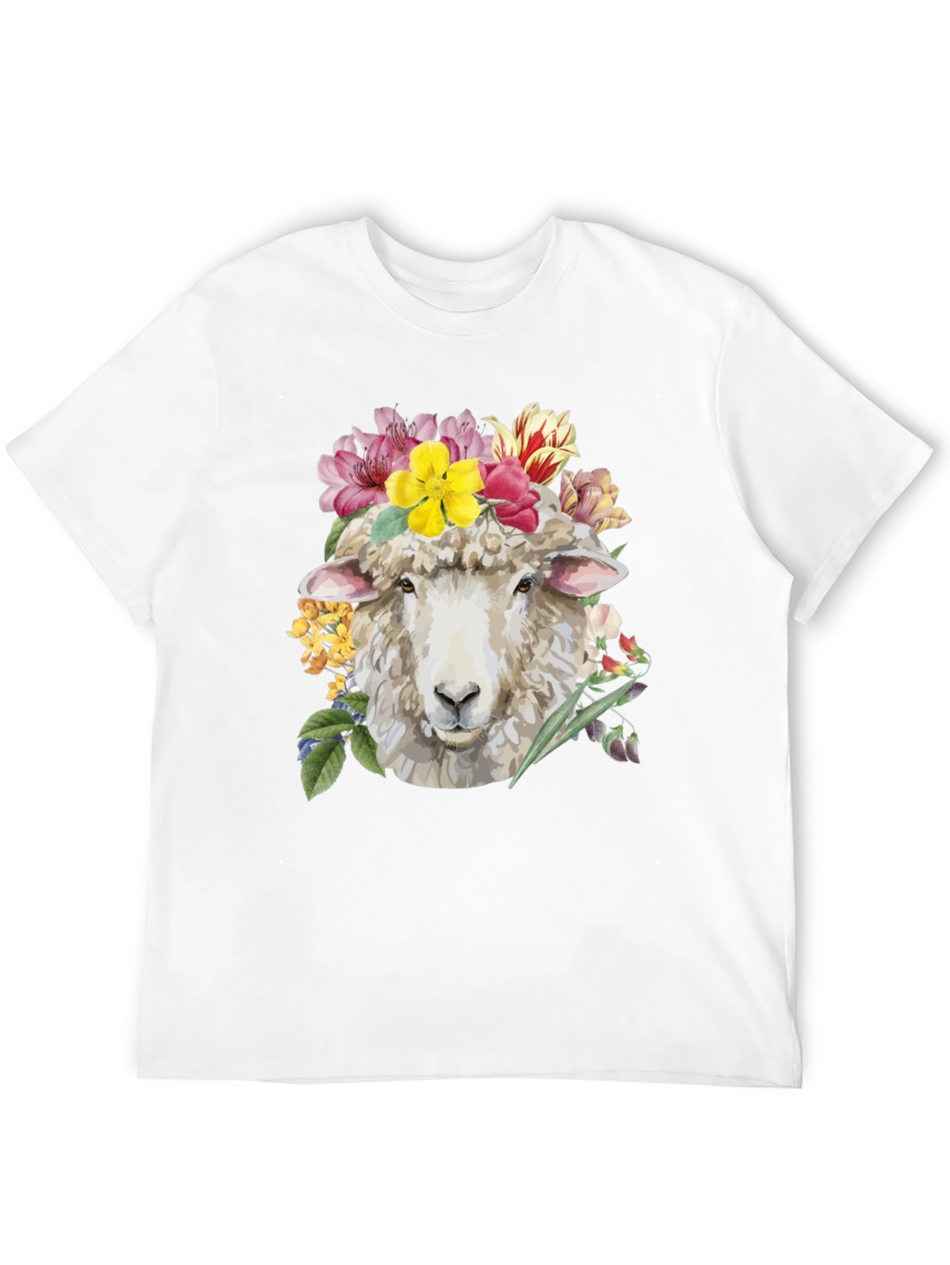 Floral Sheep Graphic Tee - Black Cotton T-Shirt