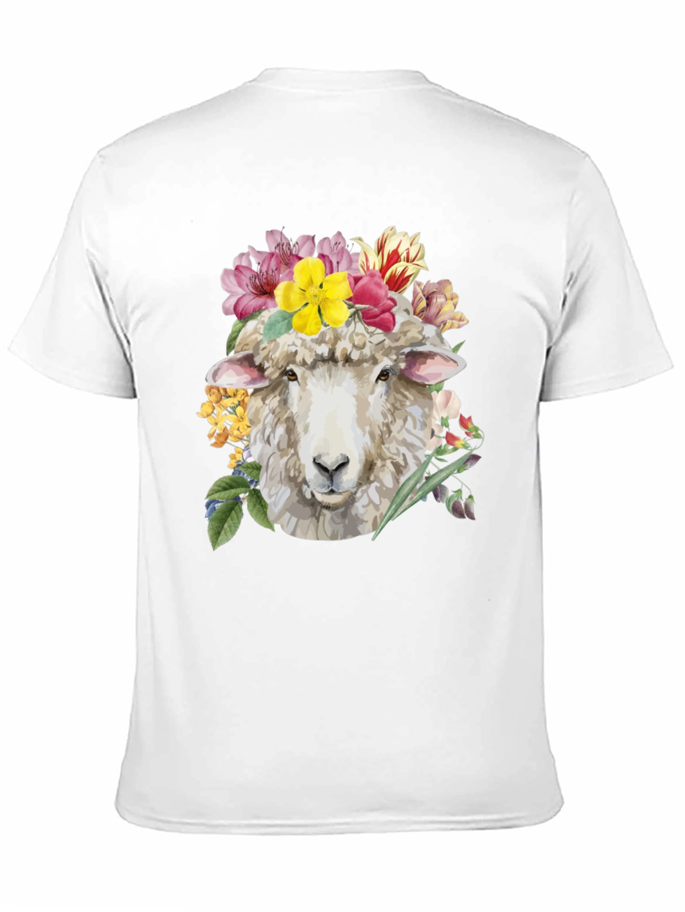 Floral Sheep Graphic Tee - Black Cotton T-Shirt