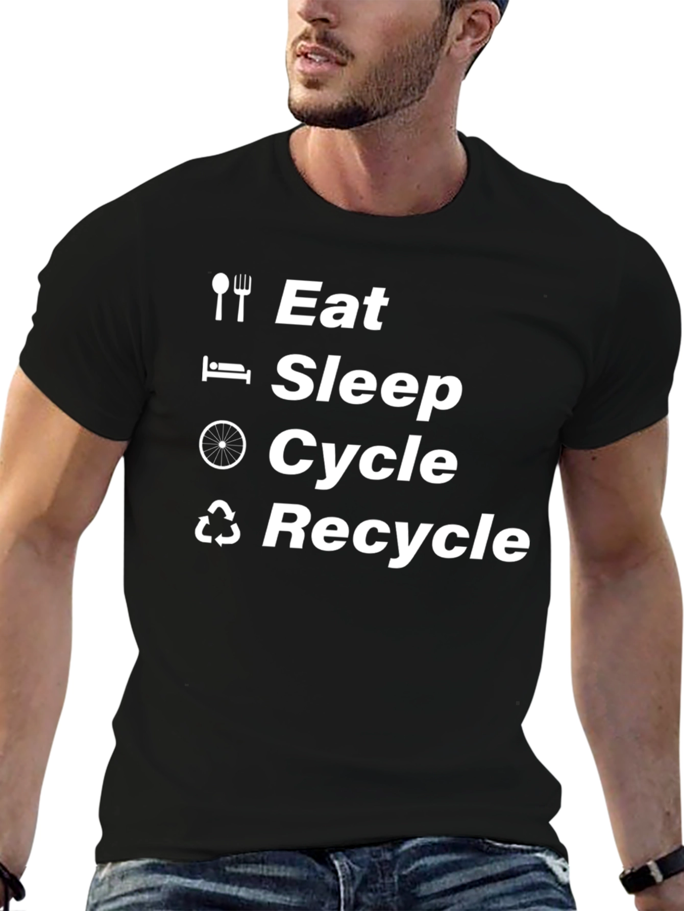Eat Sleep Cycle Recycle Black T-Shirt