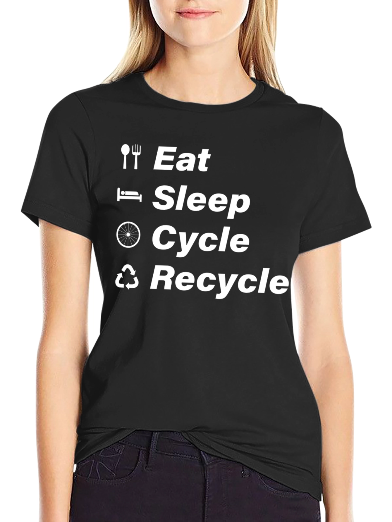 Eat Sleep Cycle Recycle Black T-Shirt