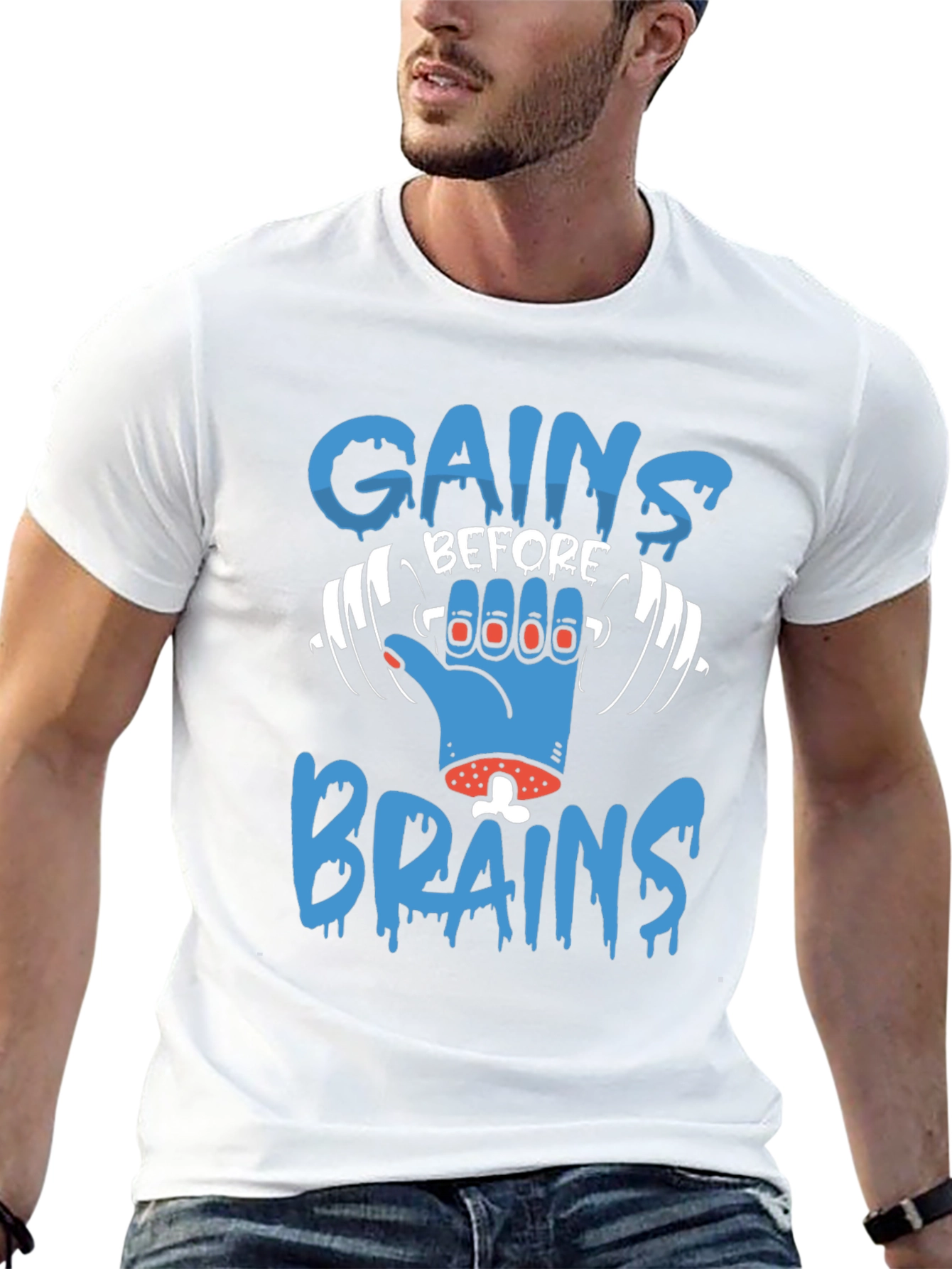 Gains Before Brains Zombie Gym T-Shirt