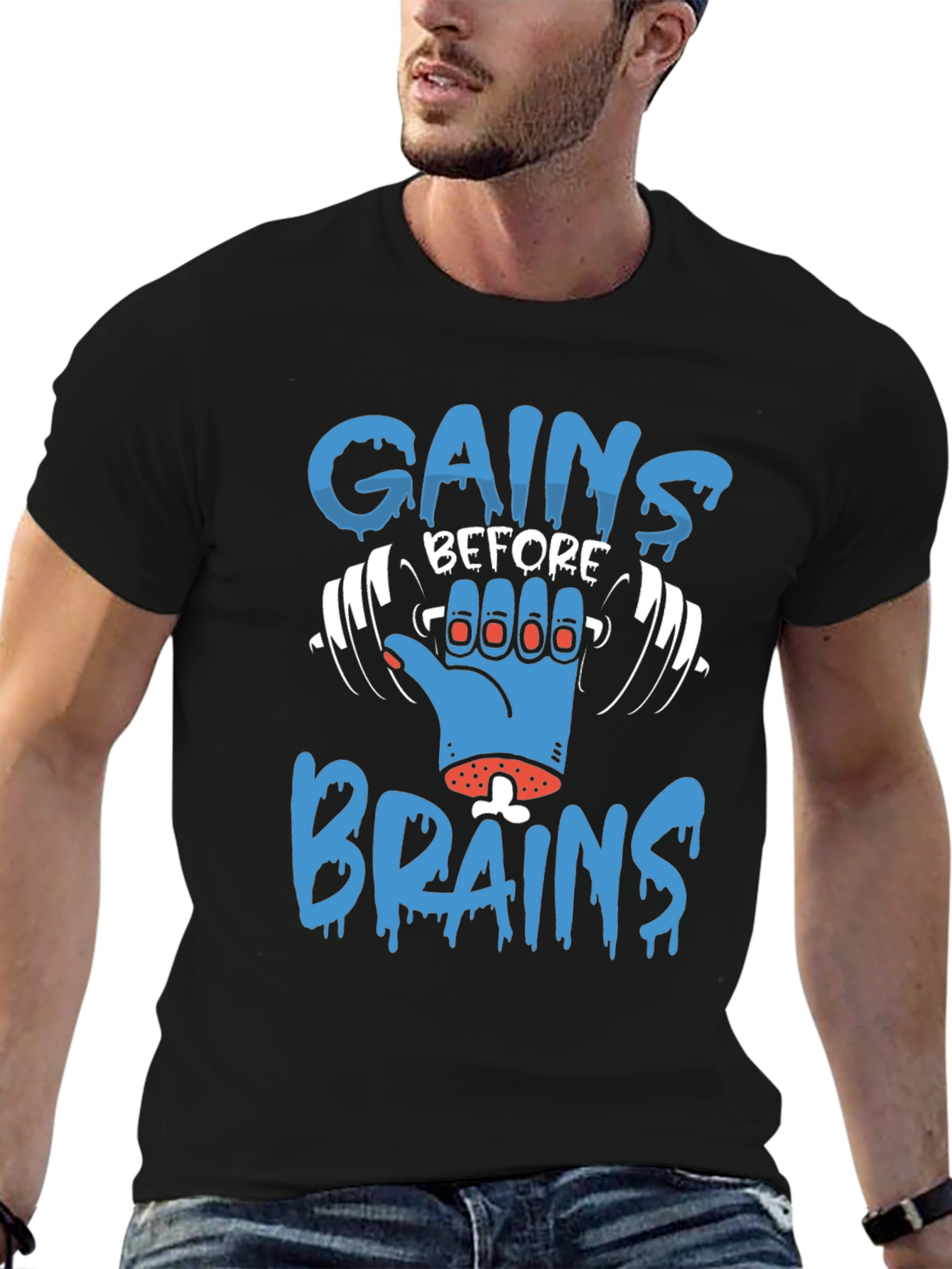 Gains Before Brains Zombie Gym T-Shirt
