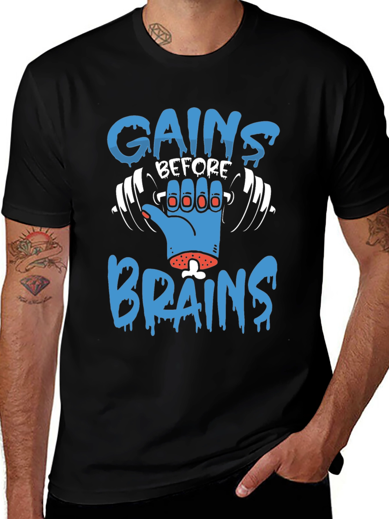 Gains Before Brains Zombie Gym T-Shirt
