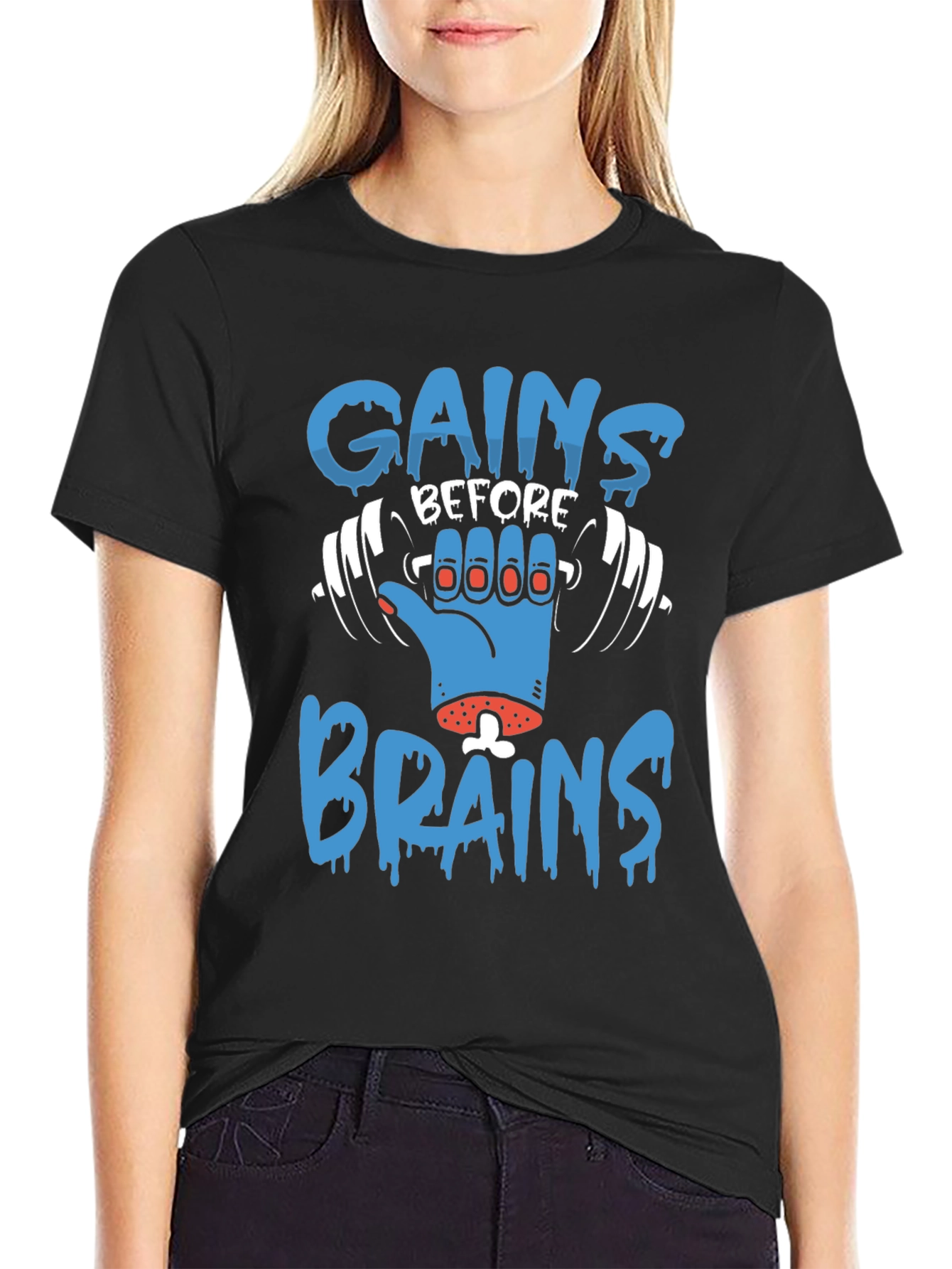 Gains Before Brains Zombie Gym T-Shirt
