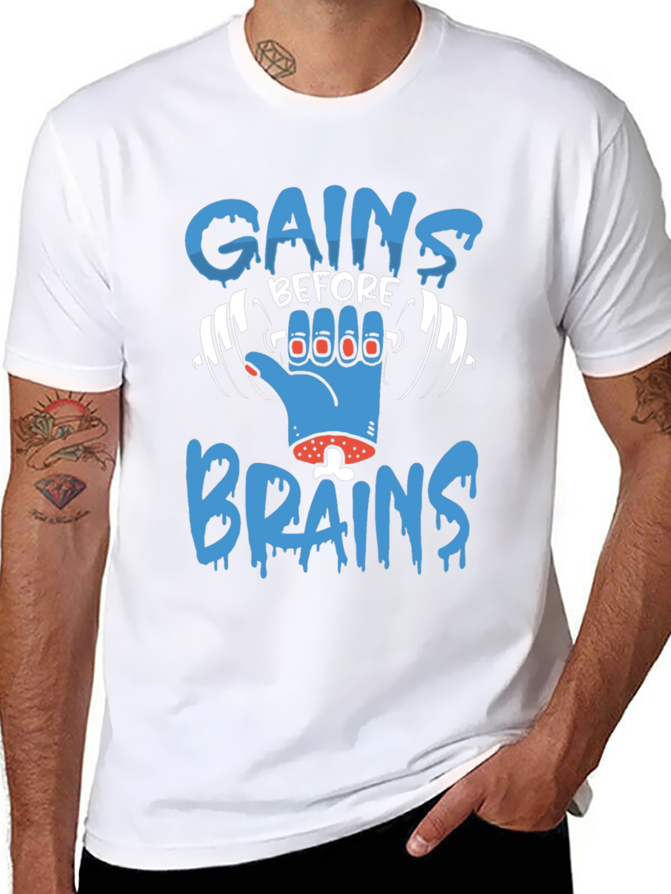 Gains Before Brains Zombie Gym T-Shirt
