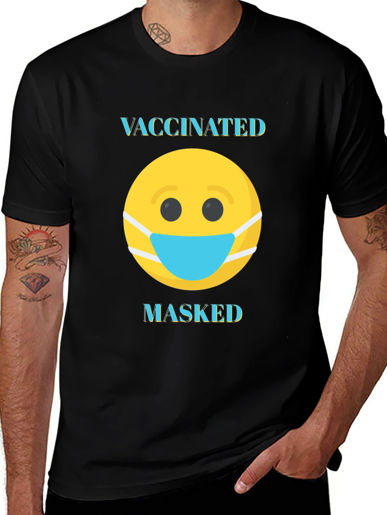Vaccinated Masked T-Shirt - Funny Emoji Tee