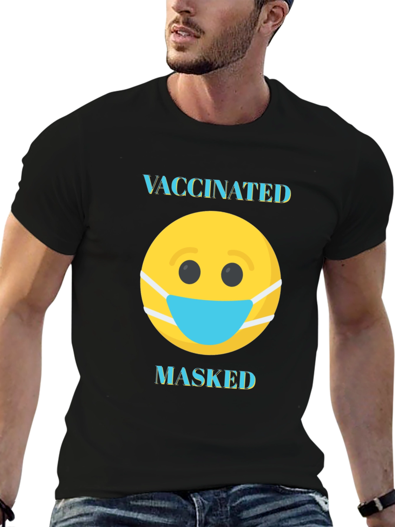 Vaccinated Masked T-Shirt - Funny Emoji Tee