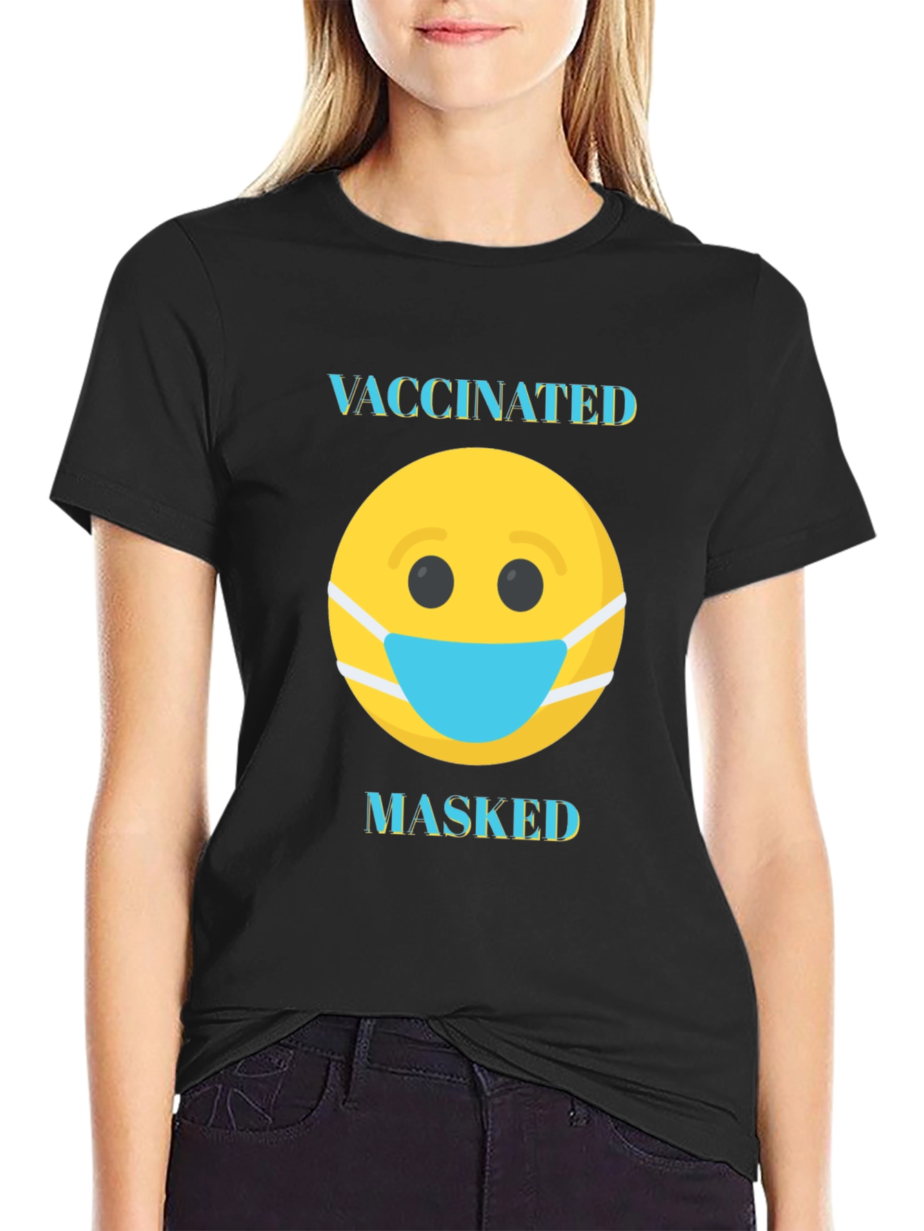 Vaccinated Masked T-Shirt - Funny Emoji Tee