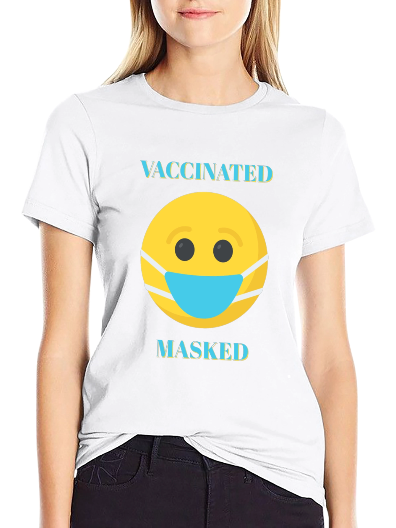 Vaccinated Masked T-Shirt - Funny Emoji Tee