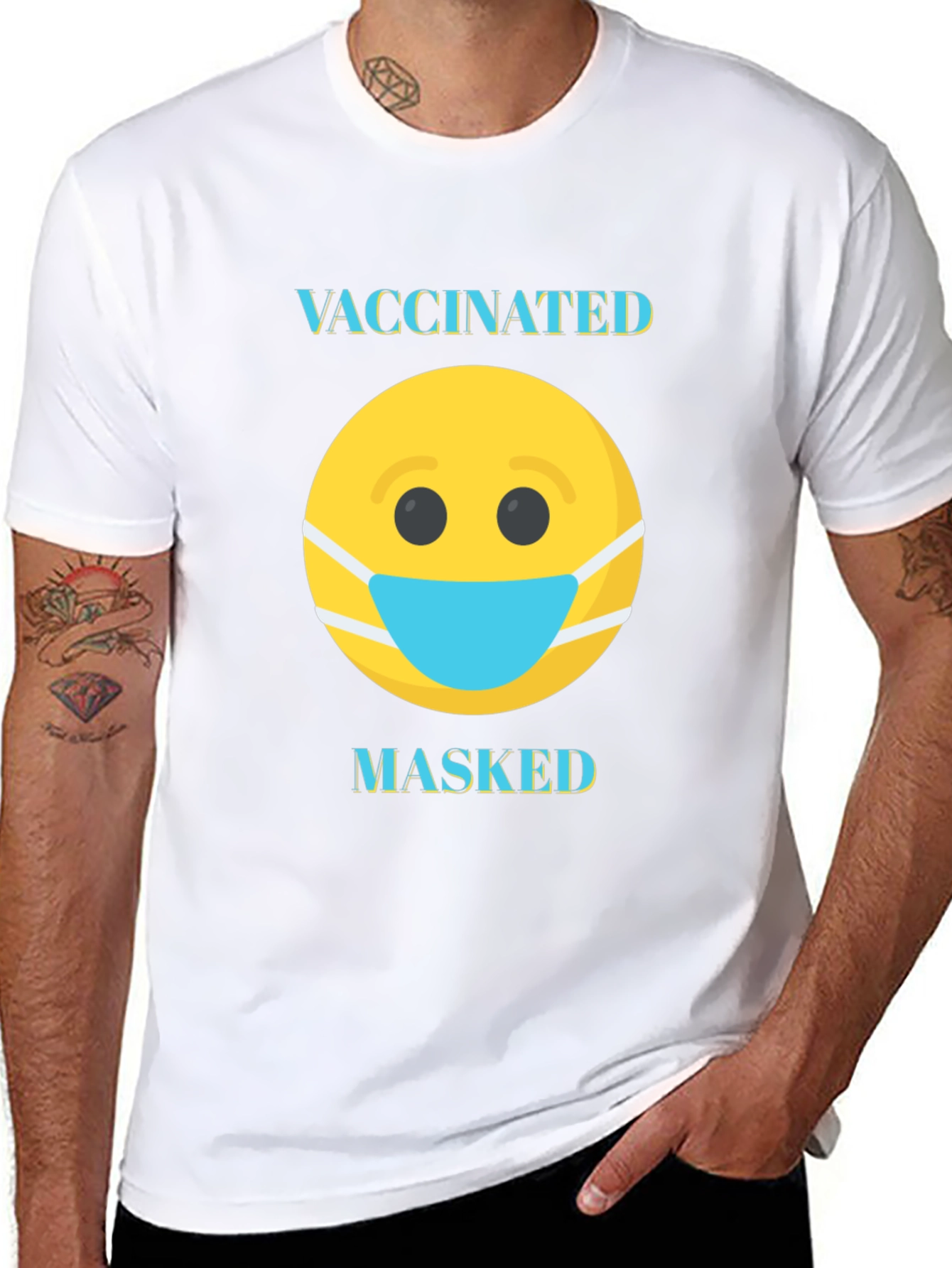 Vaccinated Masked T-Shirt - Funny Emoji Tee