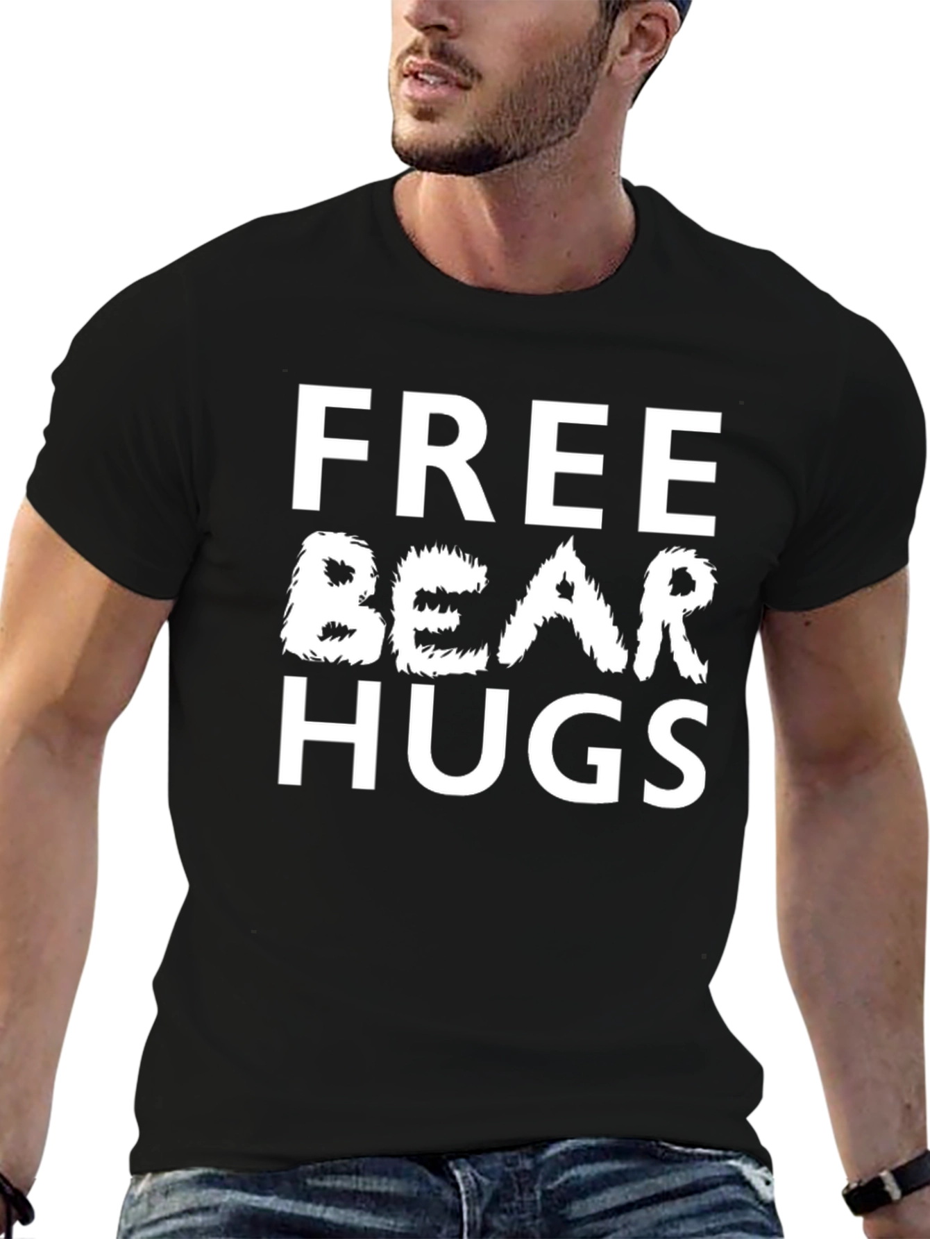 Free Bear Hugs Black Cotton T-Shirt