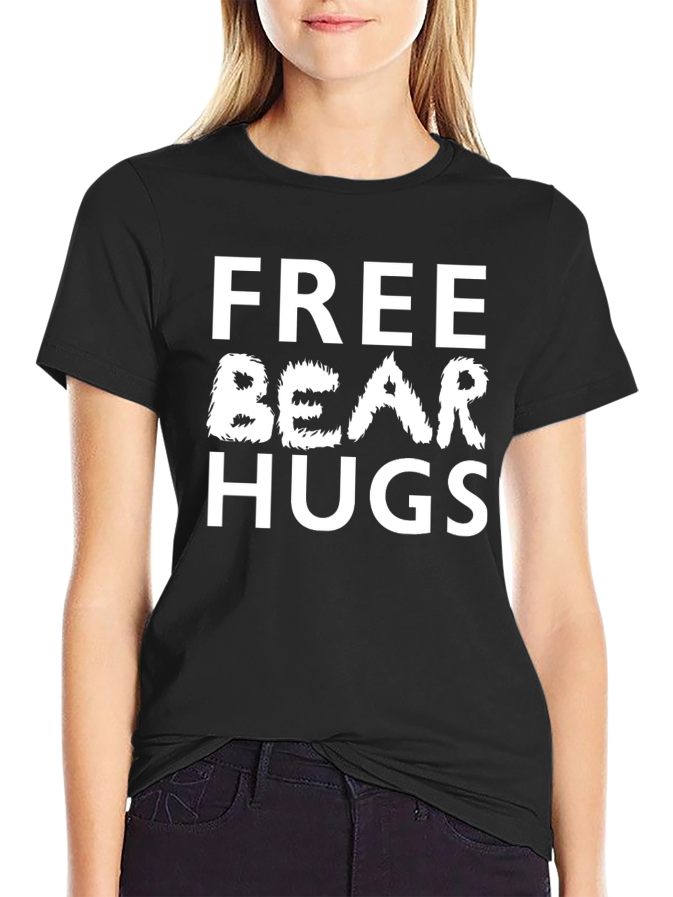 Free Bear Hugs Black Cotton T-Shirt