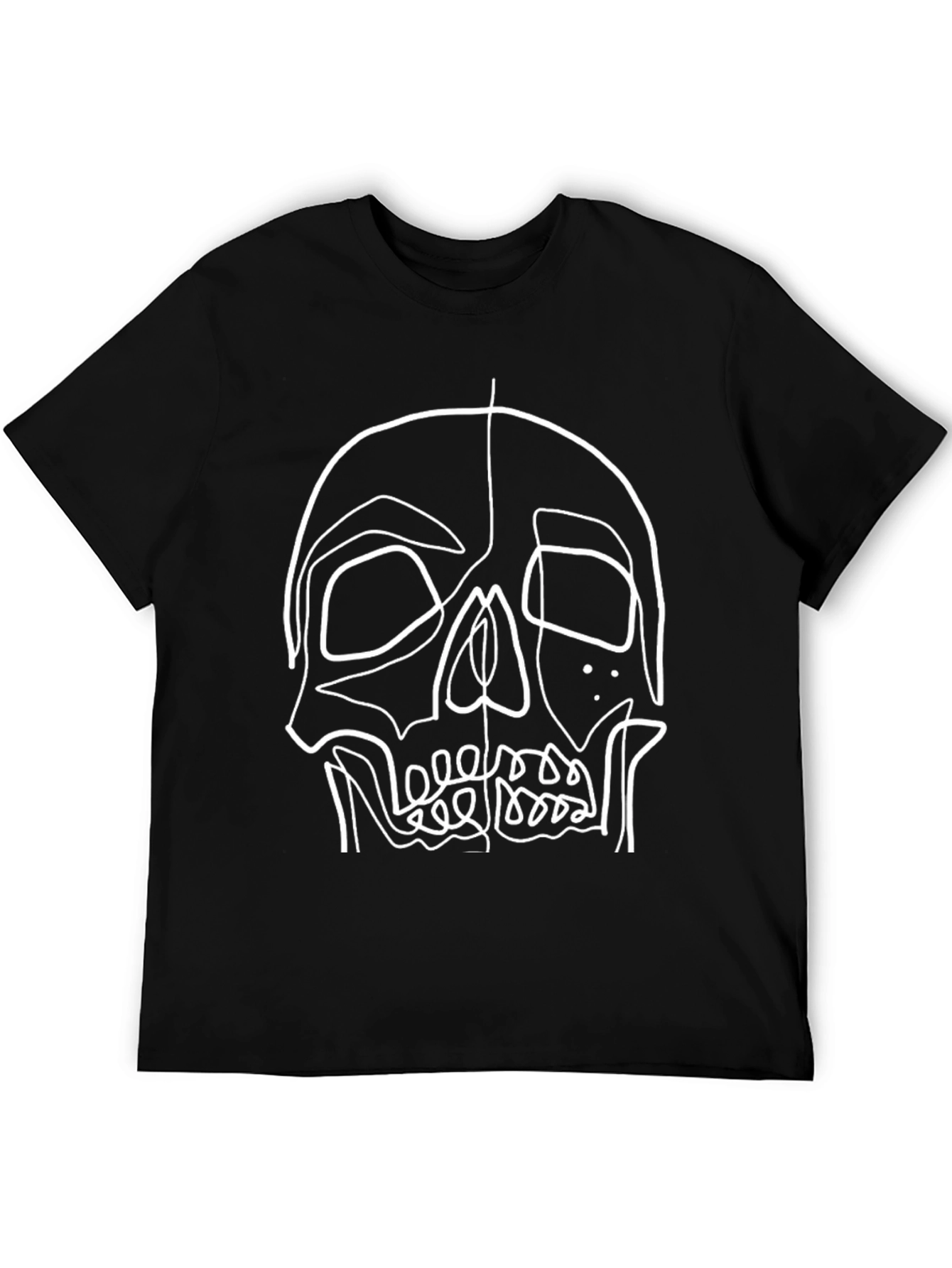 Skull Line Art Graphic Tee - Black Cotton T-Shirt