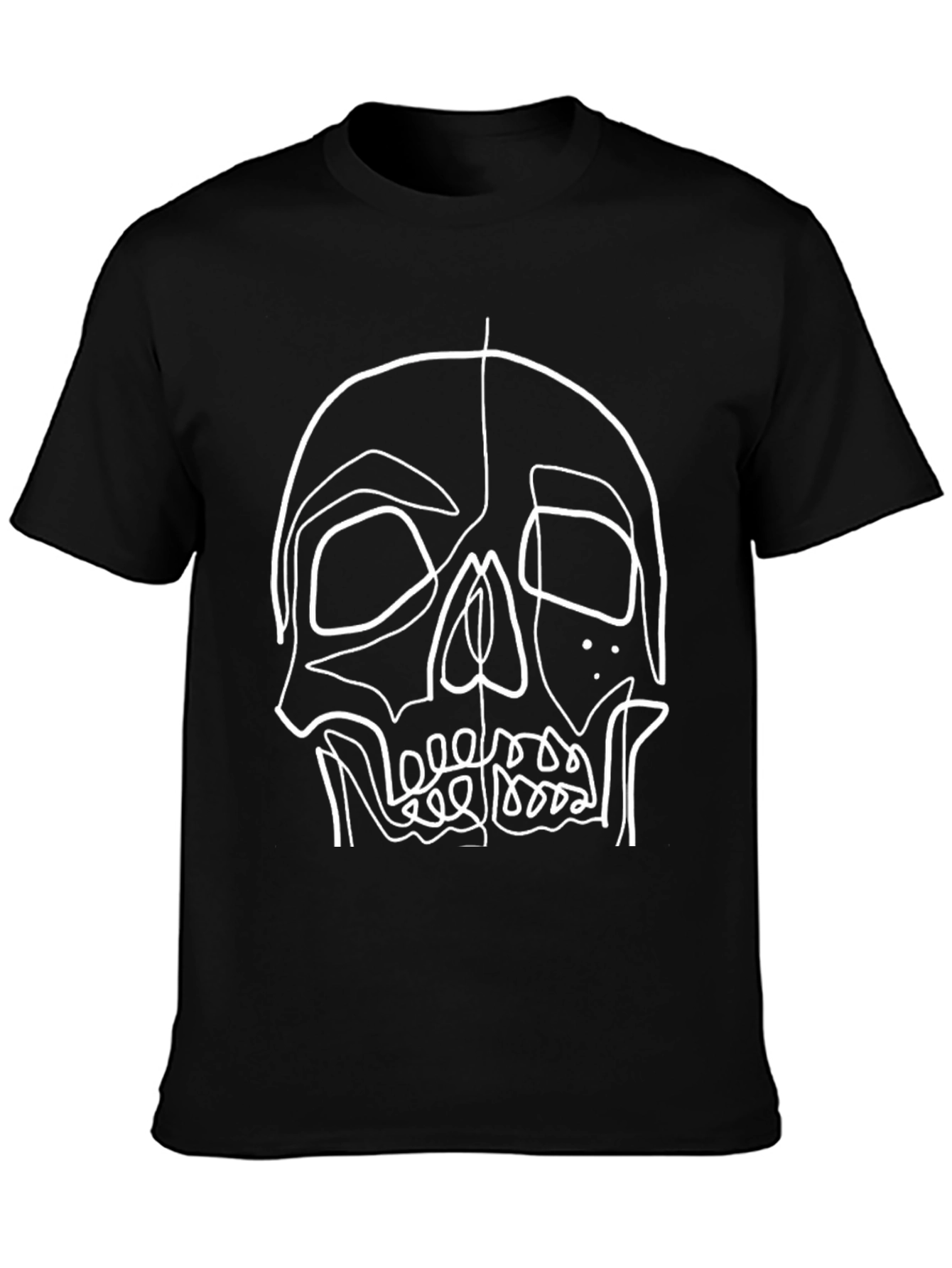 Skull Line Art Graphic Tee - Black Cotton T-Shirt