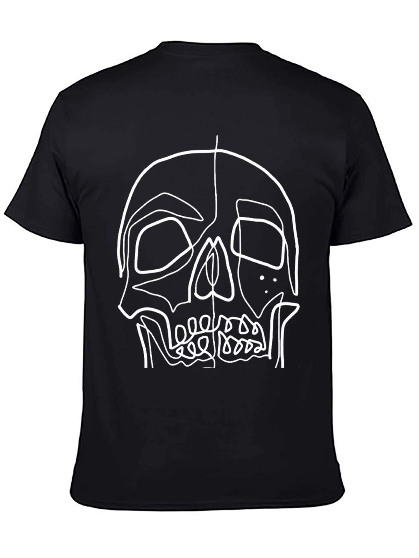 Skull Line Art Graphic Tee - Black Cotton T-Shirt