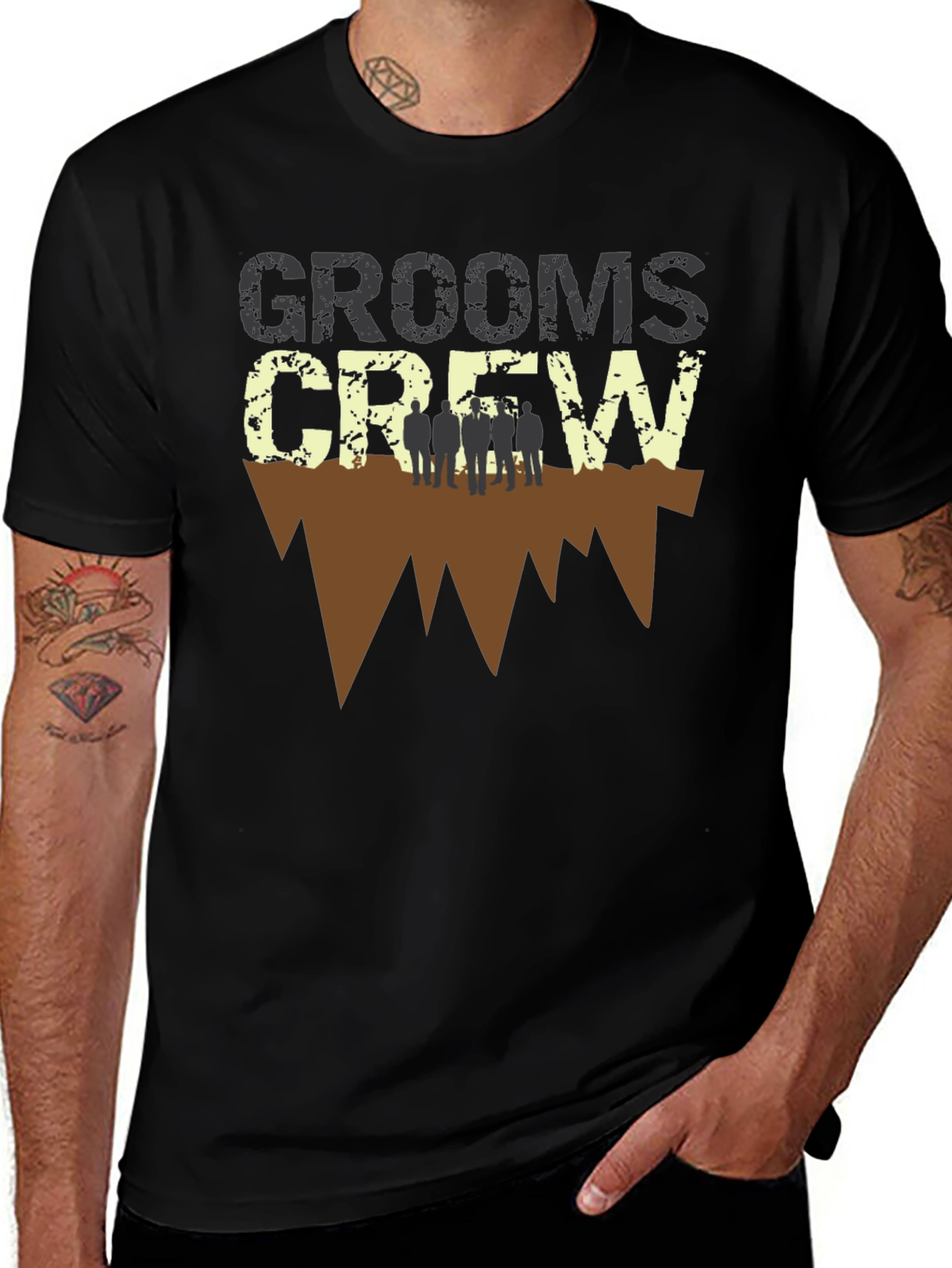 Grooms Crew Graphic Print Black T-Shirt