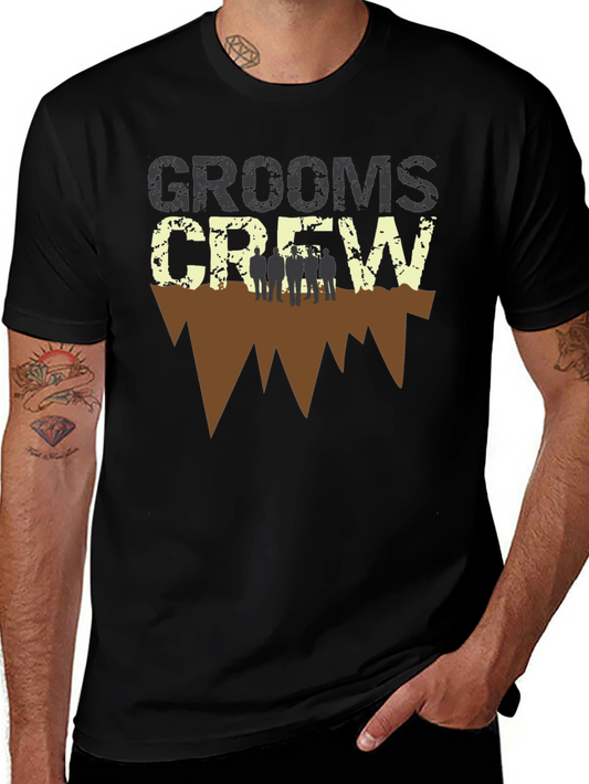 Grooms Crew Graphic Print Black T-Shirt